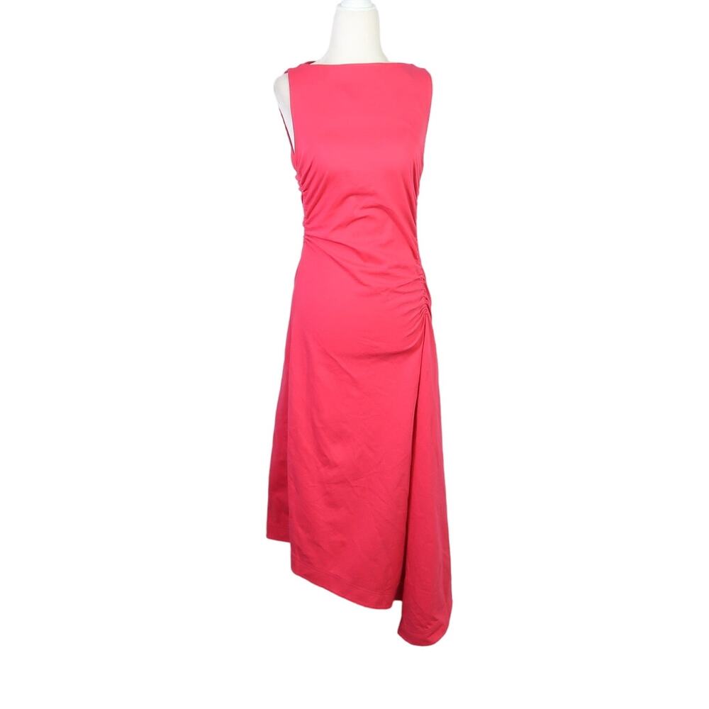 Cos hot pink drop waist gathered asymmetrical midi dress XS